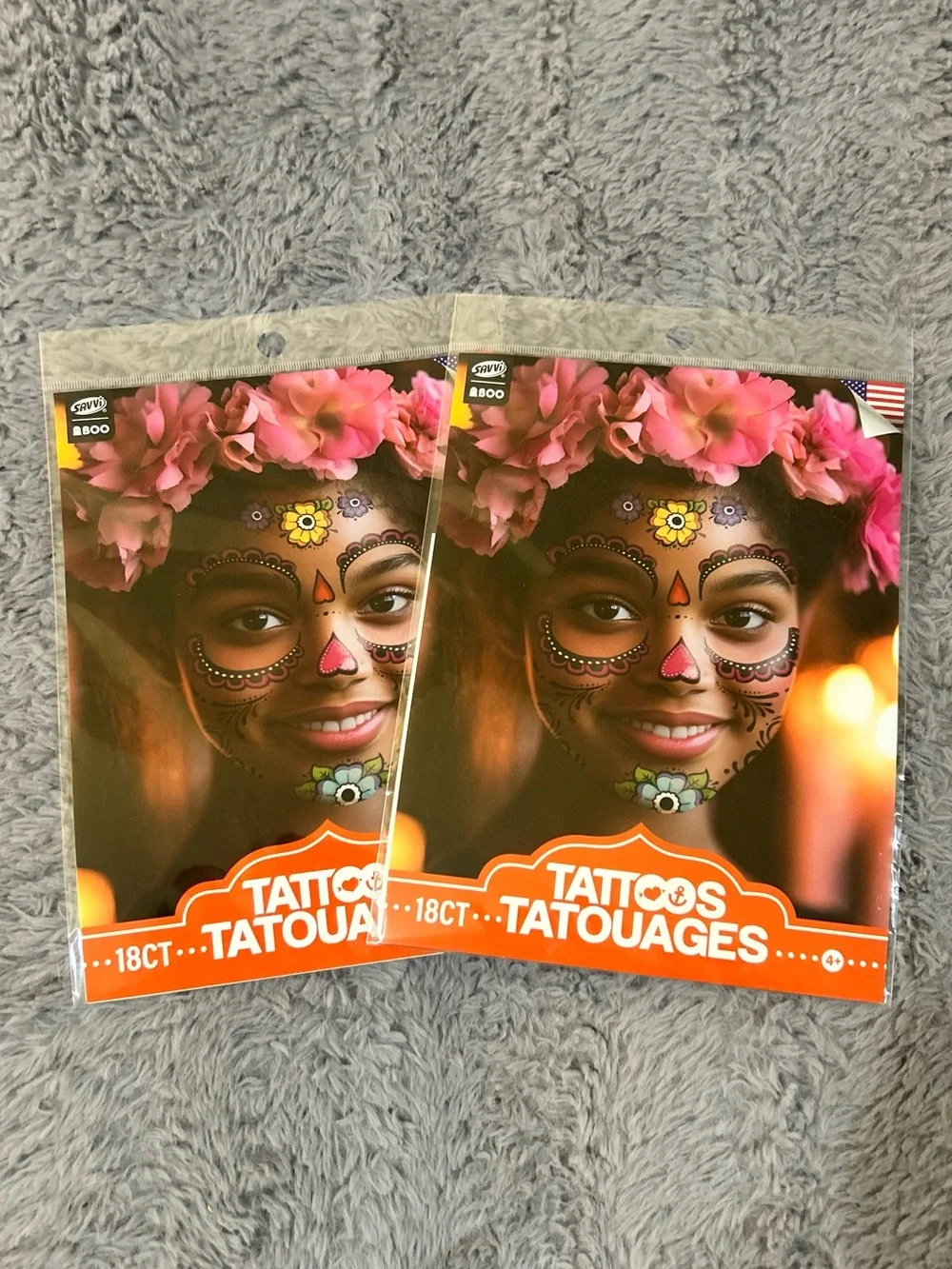 Day of the Dead Face Tattoos - Multi-Color Floral Design